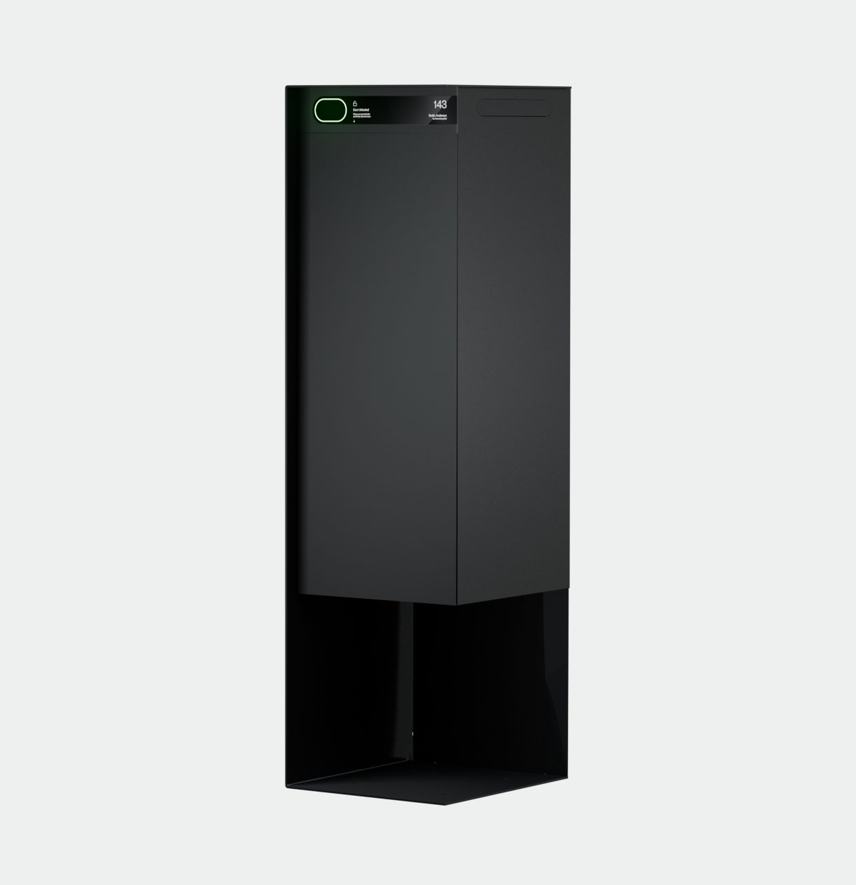 a provisionary render of the full black custo smart delivery box