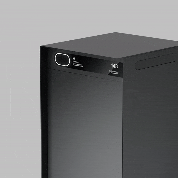 a provisionary moving render of the black custo smart delivery box